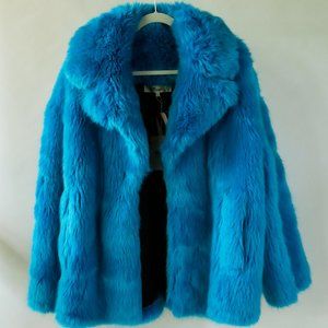 Diane Von Furstenberg Blue Faux Fur Coat M NWT